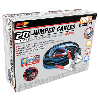 Performance Tool W1667 20' 4-Gauge 500 AMP 100% Copper All Weather Jumper Cables - style: 4GA x 20' (500 AMP) Copper