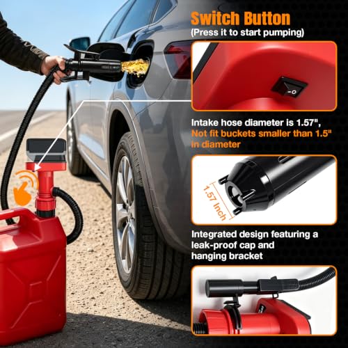 Fuel Transfer Pump for DeWalt 20V Battery, 5GPM Auto Stop Electric Diesel Kerosene Motor Oil Extractor Pump with 4 Size Gas Can Adapters, Drip Free Fuel Pump for Tractor Car Boat Generator Lawn Mower