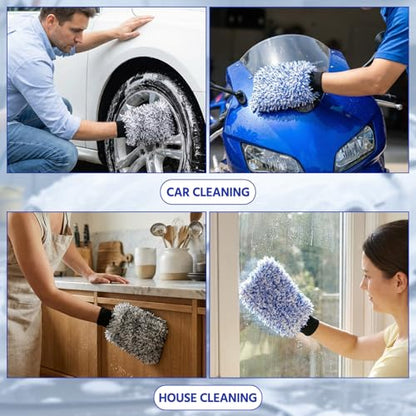 4 Pack Microfiber Car Wash Mitts Set 10x7 Inch Soft Suede Lining Car Wash Gloves, Highly Absorbent Scratch-free Cleaning Cloths for Auto Detailing, Safe with All Soaps, Bucket (Blue & Black) - color: Blue & Black