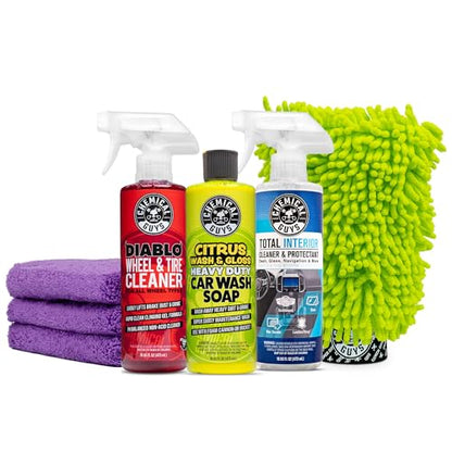 Chemical Guys, 7-Piece Car Cleaning Kit, Wash, Wheel & Interior Cleaners | Everything a first-time detailer needs for a full inside-and-out clean without buying pieces one at a time - style: KIT