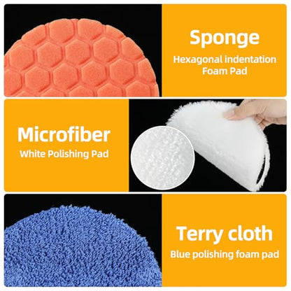 Bufing Polishing Pads - 7Pcs Face for Backing Plate, Car Compound Buffing Sponge Pads and Woolen Cutting Polishing Pad Kit (7 inch)