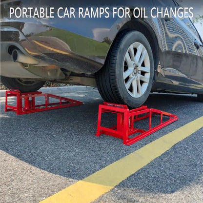 2 Pack Hydraulic Car and Truck Service Ramps,11023 Lbs (5 Tons) Capacity, Low Profile Car Lift Service Ramps for Oil Changes, Adjustable Lift Height 9.8" to 16.21", Home Garage,Vehicle Auto Garage Rep