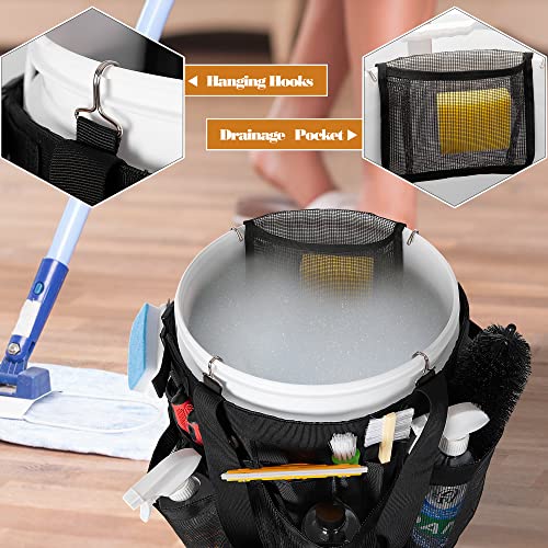 HODRANT 5 Gallon Bucket Organizer with Anti-fall Hooks & Buckle | Car Wash Bucket Caddy with Mesh Pockets, 5 Gallon Cleaning Tools Bag for Home, Auto, Garden & Fishing