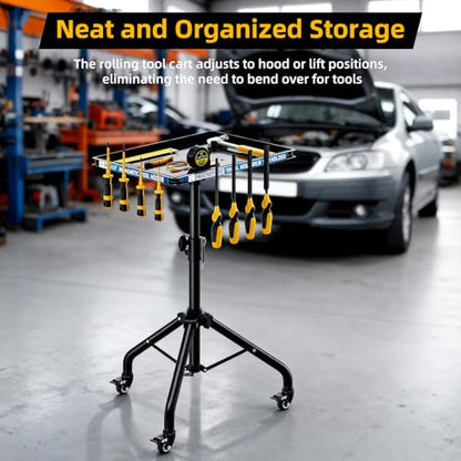 Rolling Work Table Adjustable Height - Rolling Tool Cart Portable Mechanic Tool Cart on Wheels Storage Organizer on Wheels for Garage, Bike and Workshop