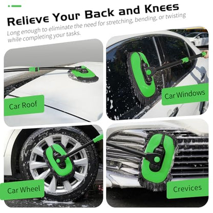 Ordenado 15°Curved Car Wash Brush with Long Handle, 43" Car Cleaning Brush with Extension Pole, Microfiber RV Wash Mop Scratch-Free, Exterior Washer Mop for Washing Roof Truck Camper SUV Caravan Green - color: Black and Green