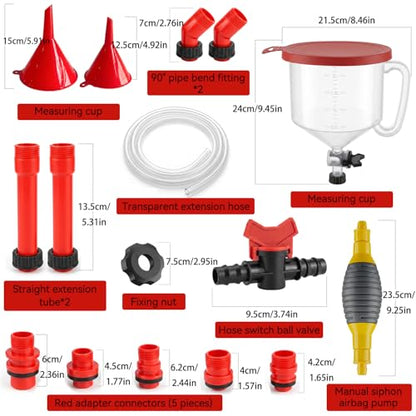 20-Piece No-Spill Coolant Funnel Kit, Universal Radiator Burping Funnel with with 59" Long Hose, Adapters, Extensions, Elbows, Bleeder Tool for Car, SUV, Truck Cooling System Refill