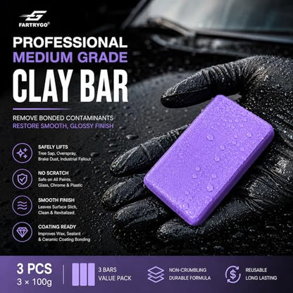 Clay Bar Kit 300g (3x100g), Medium Grade Auto Detailing Clay for Paint Cleaning, Removes Tree Sap, Overspray & Brake Dust - Premium Prep for Polishing, Wax & Ceramic Coating