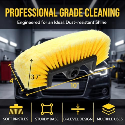 2 Pack Car Wash Brush Head, 10'' Car Wash Scrubber with Soft Bristle | Car Cleaning Brush Exterior Vehicle Wash Equipment Replacement for Auto RV Truck Boat Camper, Yellow
