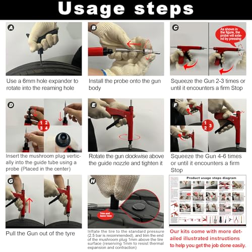 Richcat Tubeless Tire Puncture Repair Kit with Mushroom Plug, Repairs punctures and Flat Tires for Motorcycles, Cars, Trucks, ATVs,Gun Puncture Repair Kit - size: 50Plugs Kit