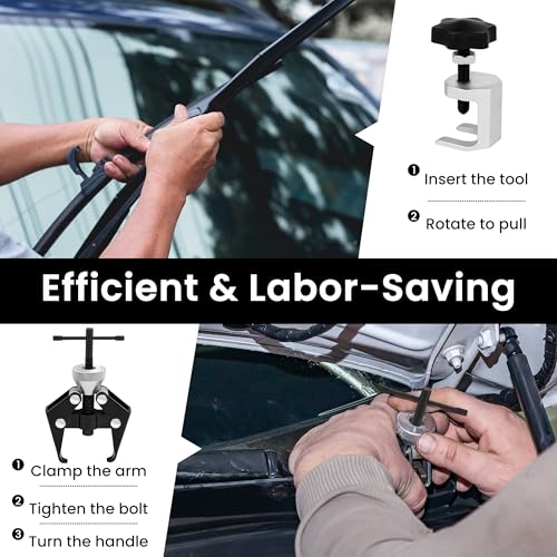 Windshield Removal Tool Set, 3 Pcs Universal Heavy Duty Wiper Arm Puller, Labor-Saving and Deformation-Resistant, with Anti-Slip Knob, Adjustable Jaw, and Precision Thread, for Most Car Truck SUV RV