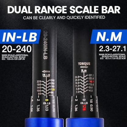 1/4-Inch Drive Click Torque Wrench, 20-240 in.-lb / 2.3-27.1 Nm, Adjustable Dual-Direction 72-Tooth Inch Pound Torque Wrench for Bike, Motorcycle & Small Engine Repair - size: 1/4" DR.『20-240 IN.LB』