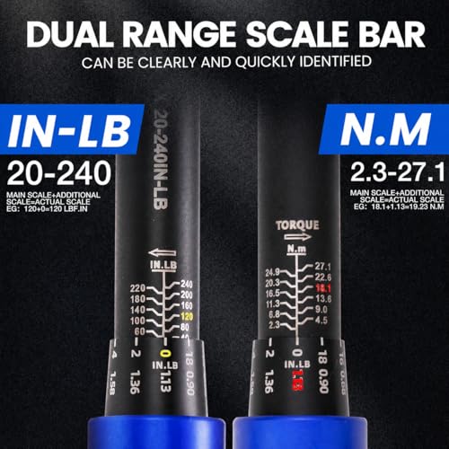 1/4-Inch Drive Click Torque Wrench, 20-240 in.-lb / 2.3-27.1 Nm, Adjustable Dual-Direction 72-Tooth Inch Pound Torque Wrench for Bike, Motorcycle & Small Engine Repair - size: 1/4" DR.『20-240 IN.LB』