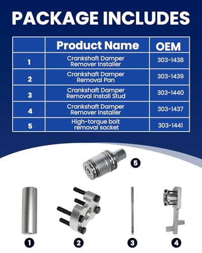 DPTOOL Crankshaft Pulley Removal Install Tool for Jaguar Land Rover 3.0 5.0 | for Jaguar Land Rover 3.0 V6, 5.0 V8 Crankshaft Damper Remover Puller 303-1437 303-1438 303-1439 303-1440 303-1441 ﻿