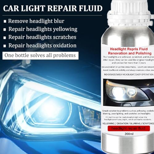 VCTSELITY 200ML Headlight Restoration Liquid, Car Headlight Polishing Repair Fluid, Headlight Polish Restoration Kit Refill Bottle to Remove Yellowing/Scratch/Haze/Oxidation/Vague - size: S