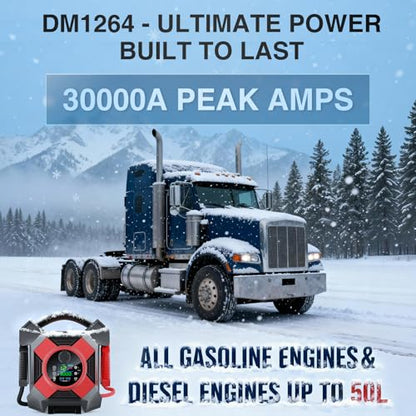 DM1264 Heavy Duty Truck Jump Starter, 30000A Peak 12V Lithium Battery Booster Pack for Semi Trucks,Starts All Gasoline Engines and Diesel Engines up to 50L in 1 Second at -40°F. - color: Red