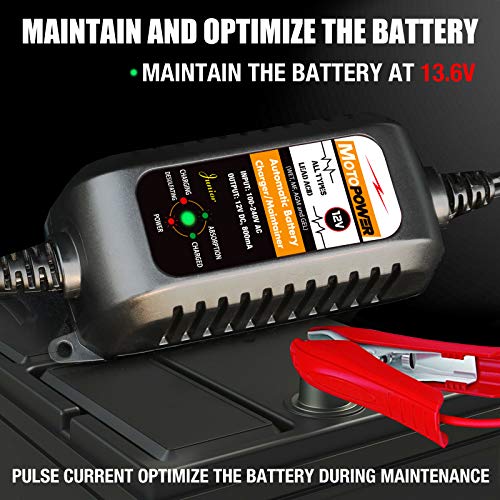 MOTOPOWER MP00205A 12V 800mA Automatic Battery Charger Maintainer, 2-Pack | Battery Charger, Battery Maintainer, Trickle Charger and Battery Desulfator