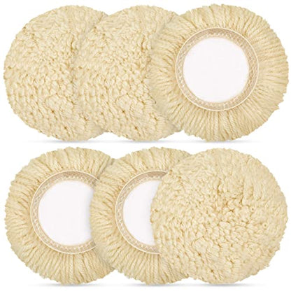 Tallew 6 Pcs 3 Inch Wool Polishing Pad Hook Loop Buffing Pad for Drill Curved Edge Compound Cutting Tool Drill Polisher Attachment Wheel Polish Kit Car Body Repair Buffing - size: 3 Inch
