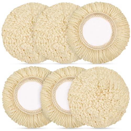 Tallew 6 Pcs 3 Inch Wool Polishing Pad Hook Loop Buffing Pad for Drill Curved Edge Compound Cutting Tool Drill Polisher Attachment Wheel Polish Kit Car Body Repair Buffing - size: 3 Inch