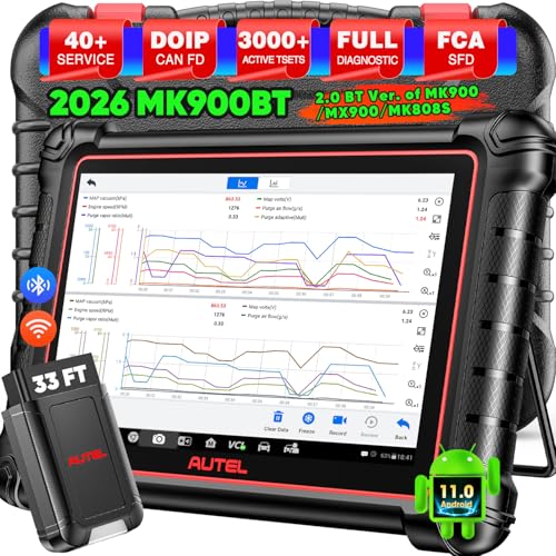 Autel Scanner MaxiCOM MK900BT 2026, MK900-BT V2.0 Bidirectional Diagnostic Scan Tool, 33ft BT Ver of MK900 MX900 8in Up of MK808S MK808BT PRO MX808S MK808Z, 40+ Reset, 3K+ Active Test, CANFD DoIP, FCA