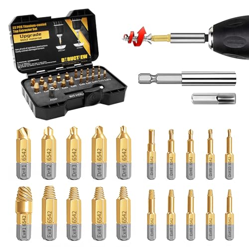 22PCS Screw Extractor Set, HSS 6542 Titanium Easy Out Kit for Removing Broken Bolts, Rusted Screws & Stripped Nuts, Heavy Duty Drill Compatible Damaged Screw Remover - size: 22 Pieces