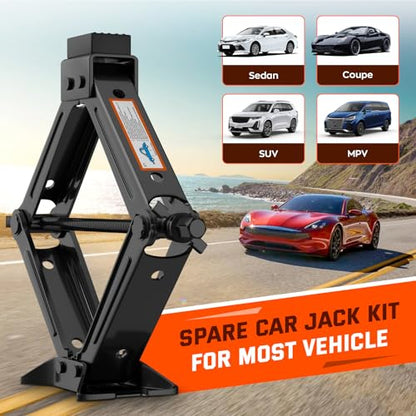 Universal Car Jack Kit Scissor Jack for Car 2 Ton Spare Tire Changing Kit,Portable Tire Jack Repair Kit with Lug Wrench,Car Lifting Jack for Auto/SUV/MPV