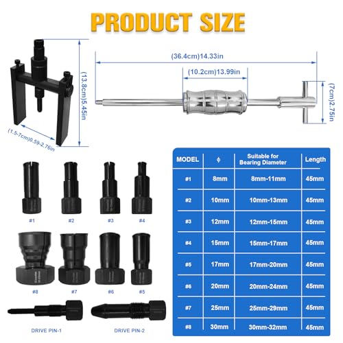 YATOINTO 12Pcs Blind Hole Bearing Puller Kit, Pilot Internal Bearing Removal Tool,Slide Hammer Puller Set with 8-32mm Collets