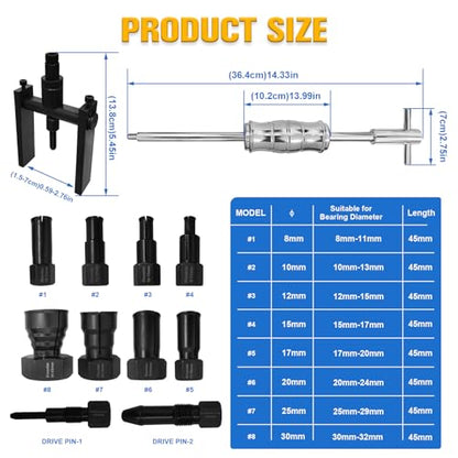 YATOINTO 12Pcs Blind Hole Bearing Puller Kit, Pilot Internal Bearing Removal Tool,Slide Hammer Puller Set with 8-32mm Collets