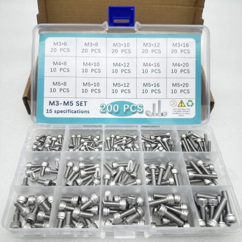 Button Head/Hex Socket/Phillips Flat Head Screws Assortment - Furniture, Auto, Home Repair Fastener Kit (200PCS M3-M5 Hexagon Screws Set) - color: 200PCS M3-M5 Hexagon Screws Set