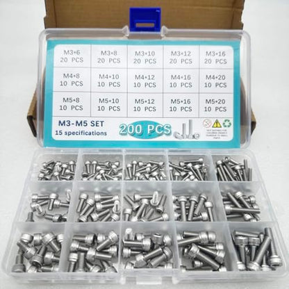 Button Head/Hex Socket/Phillips Flat Head Screws Assortment - Furniture, Auto, Home Repair Fastener Kit (200PCS M3-M5 Hexagon Screws Set) - color: 200PCS M3-M5 Hexagon Screws Set