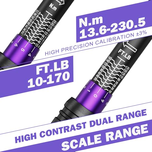ANPUDS 1/2 Inch Drive Click Torque Wrench,10-170 Ft-Lb/13.6-230.5 Nm | Dual-direction Adjustable Torque Wrench with Dual Range Scales, 72 Tooth, ±3% High Precision for Moto, Car Maintenance - size: 1/2" 10-170 Ft-Lb/13.6-230.5 Nm