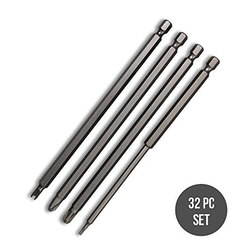 NEIKO 10224A 1/4" Extra Long Security Screwdriver, 32 Piece S2 Steel 6" Long Torx, Tamper Proof, PoziDriv, Spanner, Tri-Wing Security Power Tool - size: Screwdriver Bit, style: Security