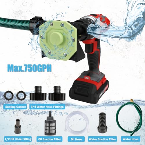 KITLUCK Hand Drill Pump, 750GPH Drill Powered Water Transfer Pump with Water Hose, Oil Tube and Adapter, Manual Water Pump for Drill, Small Self-Priming Electric Drill Pump for Water - color: Green