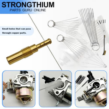 Strongthium Carburetor Jet Cleaning Tool Kit Copper Wires & Stainless Steel Needles Cleaners for Carburetor Motorcycle Jets Shower Heads Small Engine Cleaning Wand with Nylon Brushes