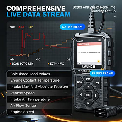 Launch CR529 OBD2 Diagnostic Scan Tool Code Reader for Car After 1996 | Check Egine Light, Read and Clear Codes, One Click 1/M, for DIYers, Lifetime F-ree Updates, 5 Yrs Backup, Gift Choice
