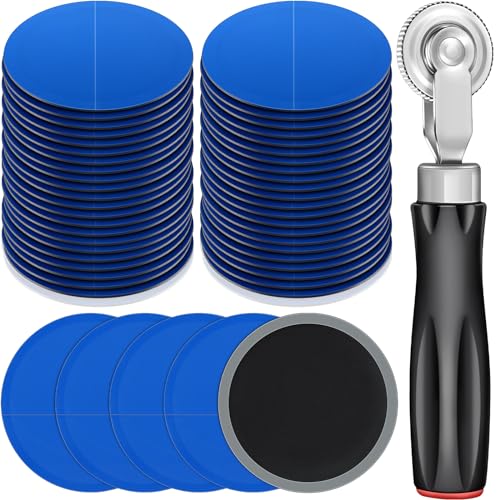 Zhengmy 60 Pieces Tire Patches 80 mm Tire Repair Unit with Tire Patch Roller Tire and Tube Patch Auto Repair Stitcher Tool Tire Repair Tools Tire Patches Kit for Car Truck Motorcycle - size: 80 mm
