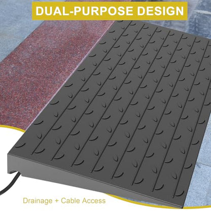 OrangeStar 4" Rise Rubber Threshold Ramp with Cord Channel | Wheelchair & Scooter Ramp, Non-Slip Angled Entry for Doorways, Steps & Garages, 2200 LBS Capacity (Black, 36" Length) - size: 4in