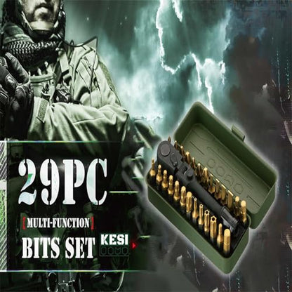 KESI Tool Torx Bit Set 29-Piece, 2 In-1 Bits Ratchet, Flex Locking Head Design with 26-piece 1/4" Patent Bits, Magnetic Bit Holder, Stubby Handle and Compact Paint Metal Case, Multi-function - size: 29PC Bits Set