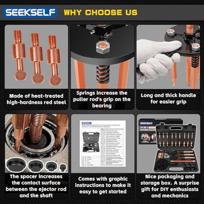Blind Hole Bearing Puller Kit, 36 in 1 Inner Outer Bearing Separator Set Internal External Bearing Removal Gear Splitter Pull Tool, Black Storage Box - color: Black