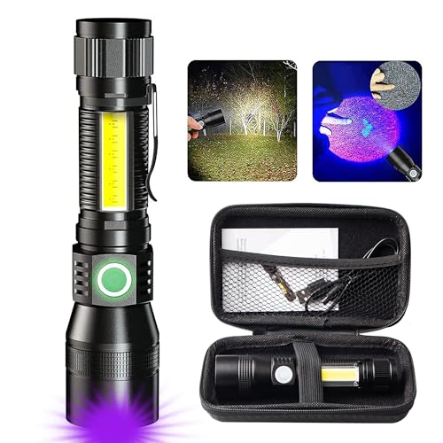 AdamStar Black Light Flashlight, 3 in-1 Rechargeable Flashlights, UV Light Magnetic LED Flashlight High Lumens, 7 Mode Camping Waterproof Flashlight for Pet Urine Detection, Include case - color: 1pack flashlight with case