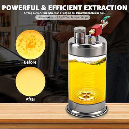 BESTOOL 6L Pneumatic Oil Extractor Pump, Stainless Steel Automotive Fluid Evacuator for Engine Oil, Brake Fluid & Brake Rotor Surface Oil, Oil & Brake Fluid Change Tool with 79" and 8" Hoses