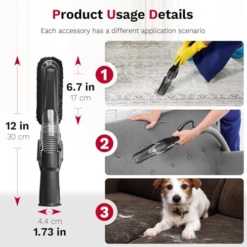 Universal Vacuum Attachments & Brushes, 8-Piece Vac Accessories | Small Portable Shop Vac Accessories with Adapter Kit for Car Detailing, Home, Pet Hair Cleaning-Fits Most Standard Vacuums
