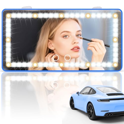 SINGARO Car Sun Visor Vanity Mirror - Rechargeable Makeup Mirror with 60 LEDs, 3 Light Modes & Dimmable Touch Control for Cars, Trucks, SUVs, Car Interior Accessories for Women (Blue) - color: Blue, size: 1PCS