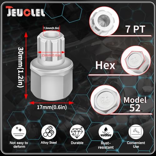 52/7PT Wheel Locking Nut Key Compatible with VW, Audi, Nut Removal | Wheel Lock Nut Socket Adapter, Anti-Theft Screw Remover, Hand Repair Tool, Tyre Fitting, garage - color: 52/7PT