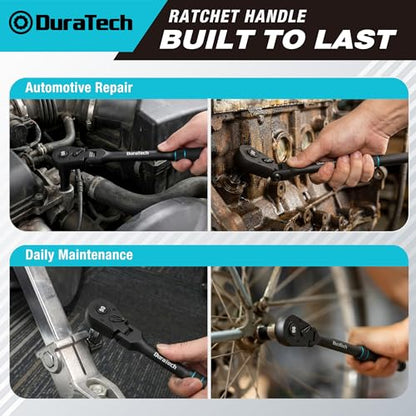 DURATECH 1/4-Inch Drive Flex-Head Ratchet, 90-Tooth Quick-Release Ratchet Wrench with 180° Pivoting Head and 7-Position Setting, Reversible, CR-V Made, CR-MO Head, 4° Swing, Black Mn Phosphate Finish - size: 1/4"(Black)