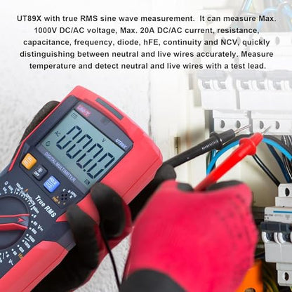 UNI-T UT89X Digital Multimeter Tester, TRMS 6000 Counts AC DC 1000V Multimetro Volt Ohm Meter Automotive Electrical Capacitance Multimeter, Measures Current Temperature NCV Resistance - style: UT89X[Temperature, Live wire test]