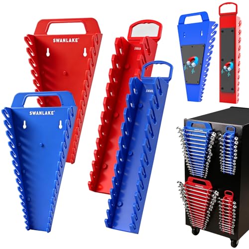 SWANLAKE 4-Pack Magnetic Wrench Organizer Toolbox Holder, 2PCS 15-Slot and 2PCS 12-Slot Wrench Organizers, SAE & Metric Ratchet Holders for Tool Box - style: 54-Slot