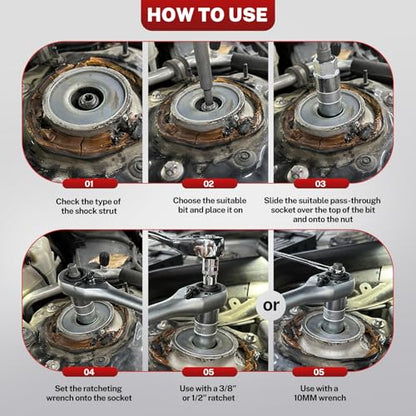 BILITOOLS 50PCS Shock Absorber Strut Nut Socket Set | Master Suspension Tool, Strut Top Mount Nut Removal & Install, Automotive Use, with Ratchet Adaptors - color: Shock Absorber Tool