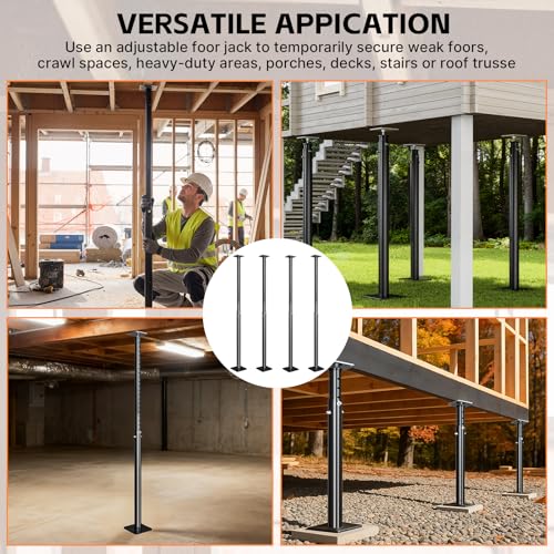 4 Pack 55"-98" Adjustable House Floor Wall Jack, 18000 lb Max Load Capacity | Floor Joist Jack for Leveling, Framing, Basement, Crawlspace, Beam, Roof, Stair and Ceiling Support