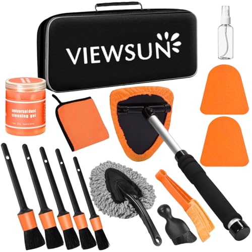 Windshield Cleaner Tool, 15Pcs Car Interior Cleaning Kit, Detailing Kit Cleaner, Detailing Brush, Cleaning Gel, Inside Cleaning Supplies Accessories for Trucks, SUVs, RVs Window - color: Orange