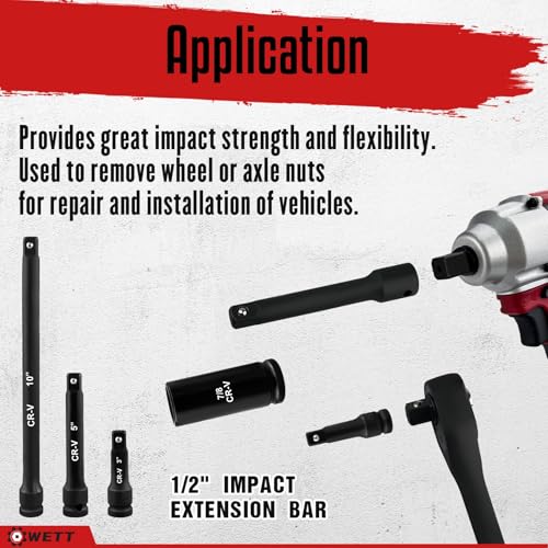 WETT 1/2" Drive Impact Socket Set, 29 Piece Deep Socket with Extension Bar, Cr-V Steel, SAE & Metric, 6 Point, (3/8" - 1", 10-24mm) - size: 29pcs 1/2" Socket Set, style: (Upgraded) 29pcs 1/2" Socket Set